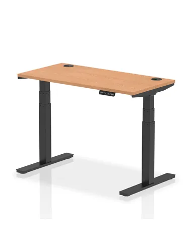 Dynamic Air 1200 x 600mm Height Adjustable Office Desk Oak Top Cable Ports Black Leg HA01241