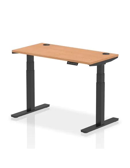 Dynamic Air 1200 x 600mm Height Adjustable Office Desk Oak Top Cable Ports Black Leg HA01241
