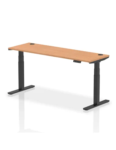 Dynamic Air 1800 x 600mm Height Adjustable Office Desk Oak Top Cable Ports Black Leg HA01244