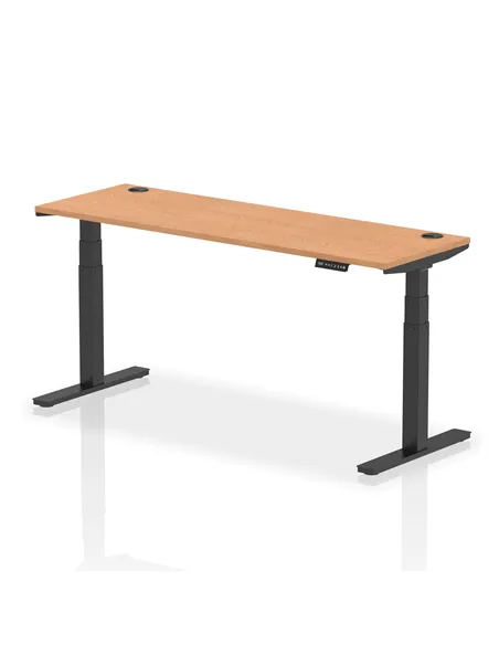 Dynamic Air 1800 x 600mm Height Adjustable Office Desk Oak Top Cable Ports Black Leg HA01244