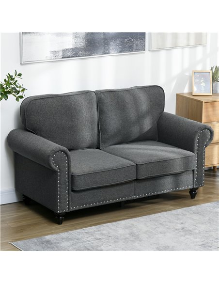HOMCOM Two-Seater Mid-Century Sofa, with Pocket Springs - Charcoal Grey
