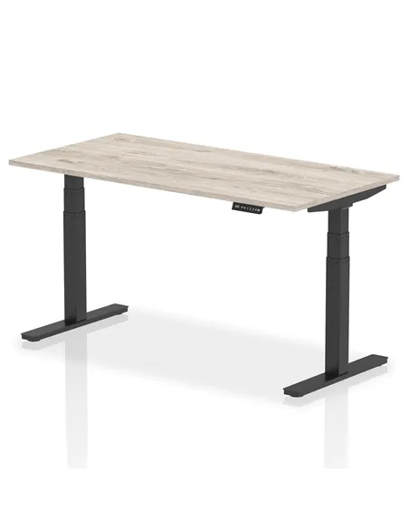 Dynamic Air 1600 x 800mm Height Adjustable Office Desk Grey Oak Top Black Leg HA01247