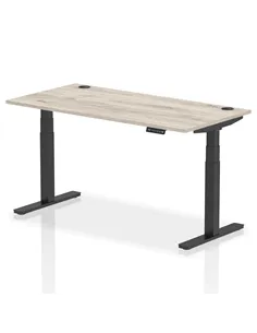Dynamic Air 1600 x 800mm Height Adjustable Office Desk Grey Oak Top Cable Ports Black Leg HA01251
