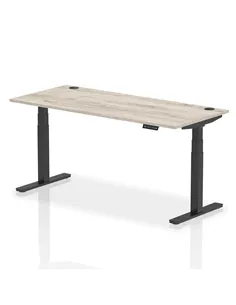 Dynamic Air 1800 x 800mm Height Adjustable Office Desk Grey Oak Top Cable Ports Black Leg HA01252