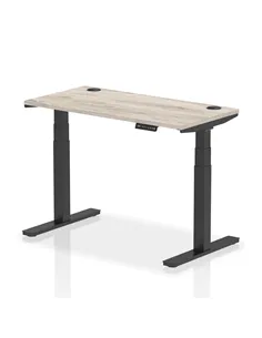 Dynamic Air 1200 x 600mm Height Adjustable Office Desk Grey Oak Top Cable Ports Black Leg HA01253