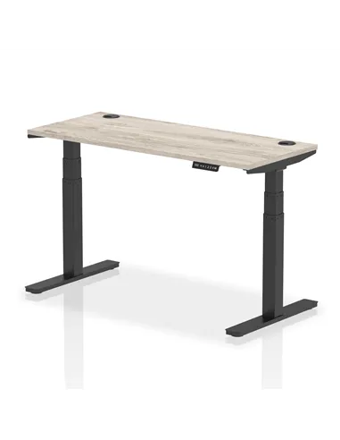 Dynamic Air 1400 x 600mm Height Adjustable Office Desk Grey Oak Top Cable Ports Black Leg HA01254
