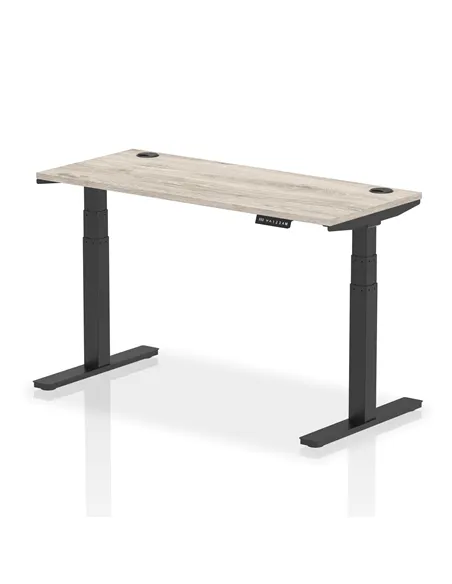 Dynamic Air 1400 x 600mm Height Adjustable Office Desk Grey Oak Top Cable Ports Black Leg HA01254