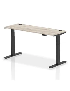 Dynamic Air 1600 x 600mm Height Adjustable Office Desk Grey Oak Top Cable Ports Black Leg HA01255