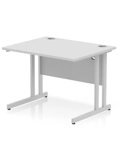 Dynamic Impulse 1000 x 800mm Straight Office Desk White Top Silver Cantilever Leg MI000304