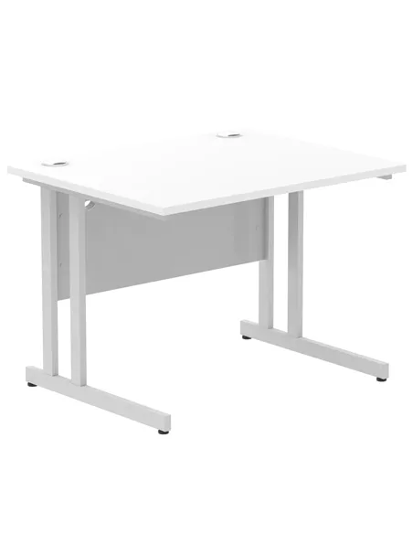 Dynamic Impulse 1000 x 800mm Straight Office Desk White Top Silver Cantilever Leg MI000304