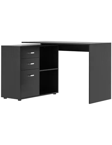 HOMCOM L Shaped Computer Desk, Reversible Home Office Desk with Drawers, File Cabinet and Storage Shelves, Study Table, 117 x 83