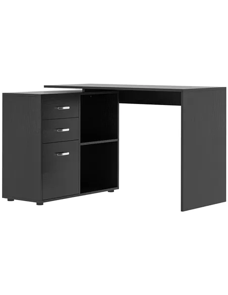 HOMCOM L Shaped Computer Desk, Reversible Home Office Desk with Drawers, File Cabinet and Storage Shelves, Study Table, 117 x 83