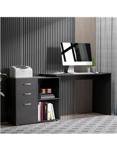 HOMCOM L Shaped Computer Desk, Reversible Home Office Desk with Drawers, File Cabinet and Storage Shelves, Study Table, 117 x 83 2