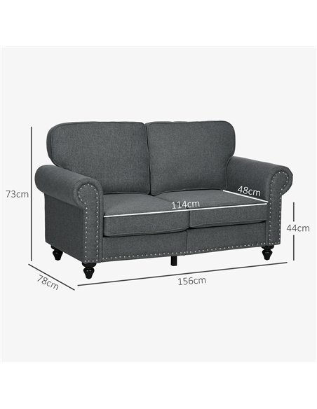 HOMCOM Two-Seater Mid-Century Sofa, with Pocket Springs - Charcoal Grey