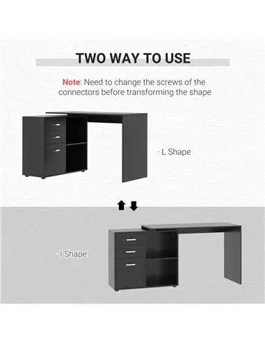 HOMCOM L Shaped Computer Desk, Reversible Home Office Desk with Drawers, File Cabinet and Storage Shelves, Study Table, 117 x 83