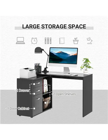 HOMCOM L Shaped Computer Desk, Reversible Home Office Desk with Drawers, File Cabinet and Storage Shelves, Study Table, 117 x 83