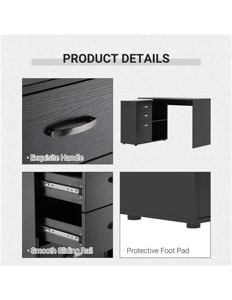 HOMCOM L Shaped Computer Desk, Reversible Home Office Desk with Drawers, File Cabinet and Storage Shelves, Study Table, 117 x 83