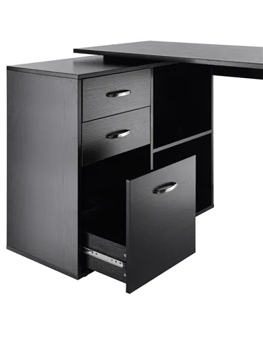 HOMCOM L Shaped Computer Desk, Reversible Home Office Desk with Drawers, File Cabinet and Storage Shelves, Study Table, 117 x 83