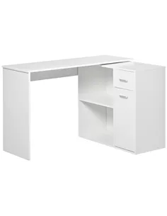 HOMCOM L-Shaped Desk, Corner Computer Desk, Adjustable Study Table with Storage Shelf, Drawer and Cabinet, Workstation for Home 