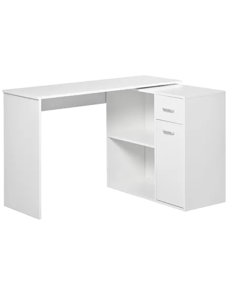 HOMCOM L-Shaped Desk, Corner Computer Desk, Adjustable Study Table with Storage Shelf, Drawer and Cabinet, Workstation for Home 