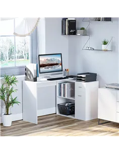 HOMCOM L-Shaped Desk, Corner Computer Desk, Adjustable Study Table with Storage Shelf, Drawer and Cabinet, Workstation for Home  2