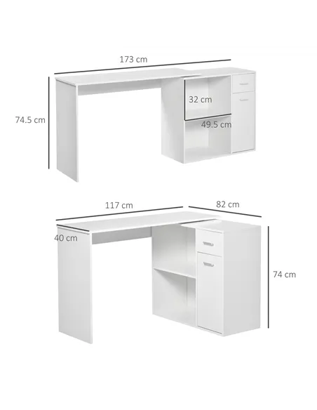 HOMCOM L-Shaped Desk, Corner Computer Desk, Adjustable Study Table with Storage Shelf, Drawer and Cabinet, Workstation for Home 