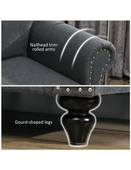 HOMCOM Two-Seater Mid-Century Sofa, with Pocket Springs - Charcoal Grey