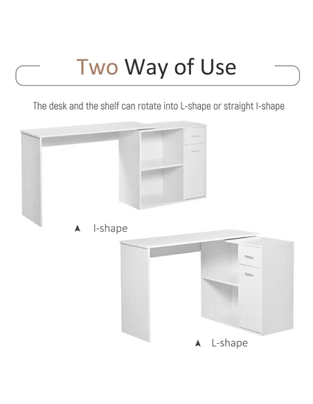 HOMCOM L-Shaped Desk, Corner Computer Desk, Adjustable Study Table with Storage Shelf, Drawer and Cabinet, Workstation for Home 
