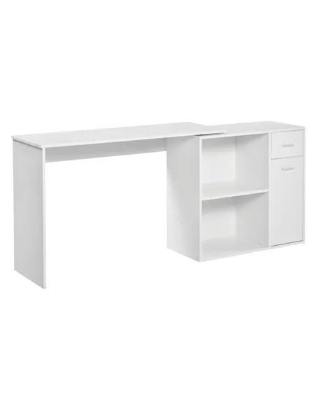 HOMCOM L-Shaped Desk, Corner Computer Desk, Adjustable Study Table with Storage Shelf, Drawer and Cabinet, Workstation for Home 