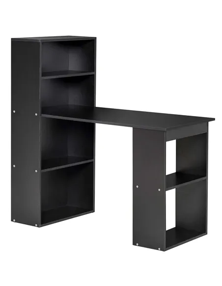 HOMCOM 120cm Computer Desk, Wooden PC Laptop Table with 6-Tier Storage Bookshelves, Home Office Working Study Desk, Writing Work