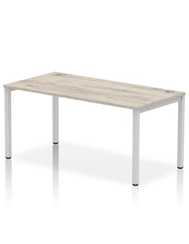 Dynamic Impulse Bench Single Row 1600 Silver Frame Office Bench Desk Grey Oak IB00269