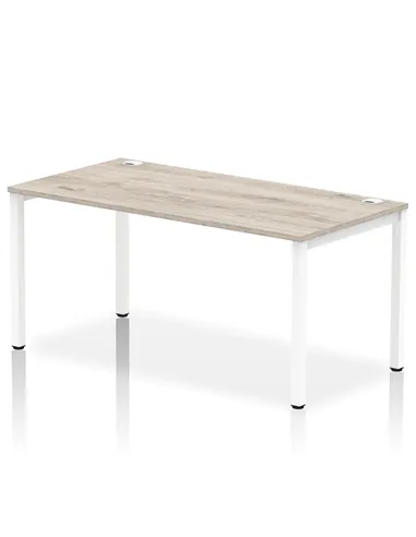 Dynamic Impulse Bench Single Row 1600 White Frame Office Bench Desk Grey Oak IB00275