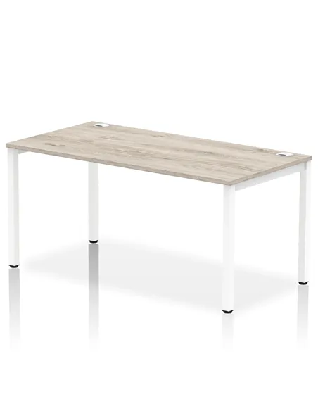 Dynamic Impulse Bench Single Row 1600 White Frame Office Bench Desk Grey Oak IB00275