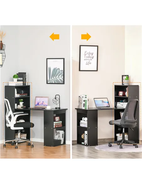 HOMCOM 120cm Computer Desk, Wooden PC Laptop Table with 6-Tier Storage Bookshelves, Home Office Working Study Desk, Writing Work