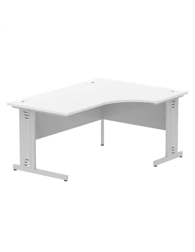 Dynamic Impulse 1600mm Left Crescent Office Desk White Top Silver Cable Managed Leg I000491