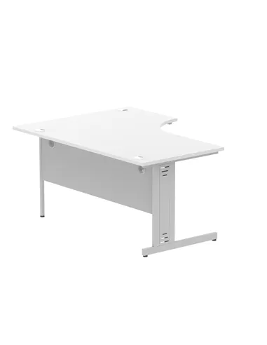 Dynamic Impulse 1600mm Left Crescent Office Desk White Top Silver Cable Managed Leg I000491