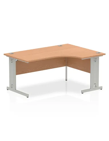 Dynamic Impulse 1600mm Right Crescent Office Desk Oak Top Silver Cable Managed Leg I000864
