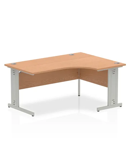 Dynamic Impulse 1600mm Right Crescent Office Desk Oak Top Silver Cable Managed Leg I000864