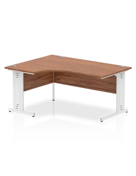 Dynamic Impulse 1600mm Left Crescent Office Desk Walnut Top White Cable Managed Leg I002146