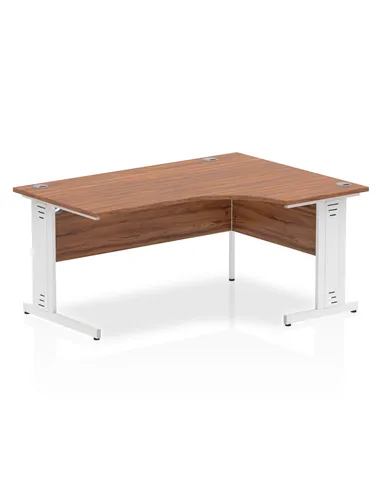Dynamic Impulse 1600mm Right Crescent Office Desk Walnut Top White Cable Managed Leg I002147