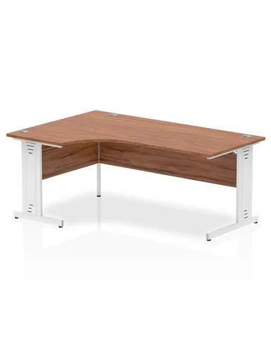 Dynamic Impulse 1800mm Right Crescent Office Desk Walnut Top White Cable Managed Leg I002149