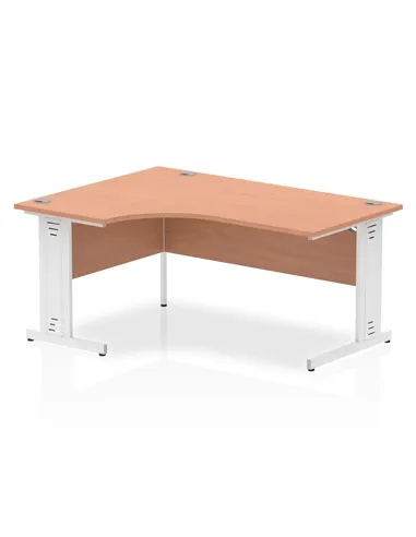 Dynamic Impulse 1600mm Right Crescent Office Desk Oak Top White Cable Managed Leg I002849