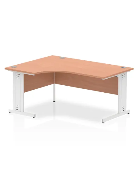 Dynamic Impulse 1600mm Right Crescent Office Desk Oak Top White Cable Managed Leg I002849