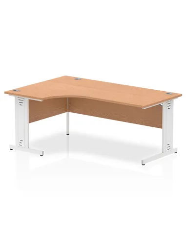 Dynamic Impulse 1800mm Left Crescent Office Desk Oak Top White Cable Managed Leg I002850