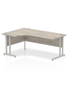 Dynamic Impulse 1800mm Left Crescent Office Desk Grey Oak Top Silver Cantilever Leg I003134