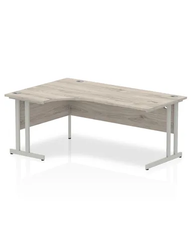 Dynamic Impulse 1800mm Left Crescent Office Desk Grey Oak Top Silver Cantilever Leg I003134