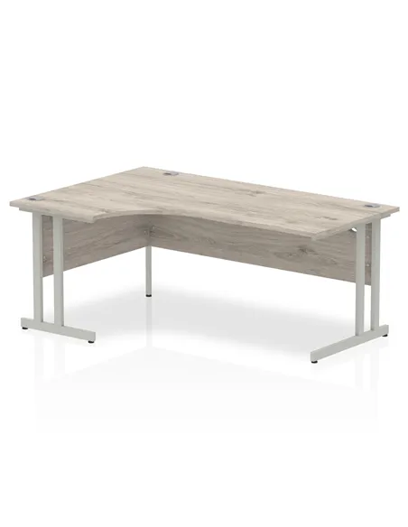 Dynamic Impulse 1800mm Left Crescent Office Desk Grey Oak Top Silver Cantilever Leg I003134