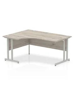 Dynamic Impulse 1600mm Left Crescent Office Desk Grey Oak Top Silver Cantilever Leg I003136