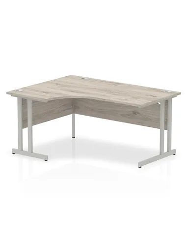 Dynamic Impulse 1600mm Left Crescent Office Desk Grey Oak Top Silver Cantilever Leg I003136