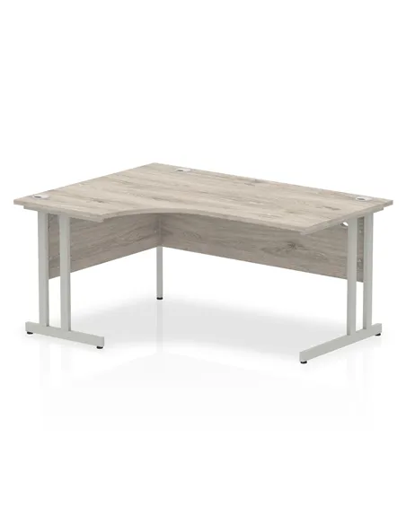 Dynamic Impulse 1600mm Left Crescent Office Desk Grey Oak Top Silver Cantilever Leg I003136